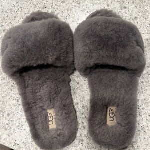 UGG Plush Shearling Slide Slippers in Charcoal